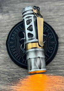 BATTLE DRIOD BARREL Non Vented Aluminum Rail with Dragon Driver with Amber Secondary with Battle Distressed Bronze Ano Ti Ring and Clip