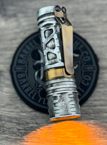 BATTLE DRIOD BARREL 3 Picatinny Non Vented Aluminum Rail with Dragon Driver with Amber Secondary with Battle Distress Bronze Ano Ti Ring and Clip