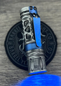 BATTLE DRIOD BARREL 6 Picatinny Non Vented Aluminum Rail with Dragon Driver with Blue Secondary with Battle Distress Blue Ano Ti Ring and Clip