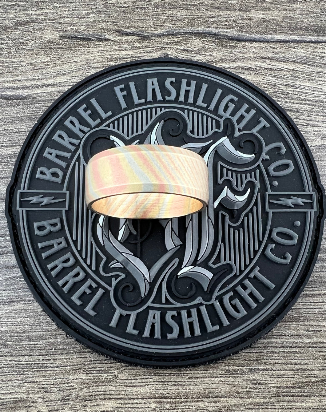 Blasted and Forced Patina Mokume Barrel Ring