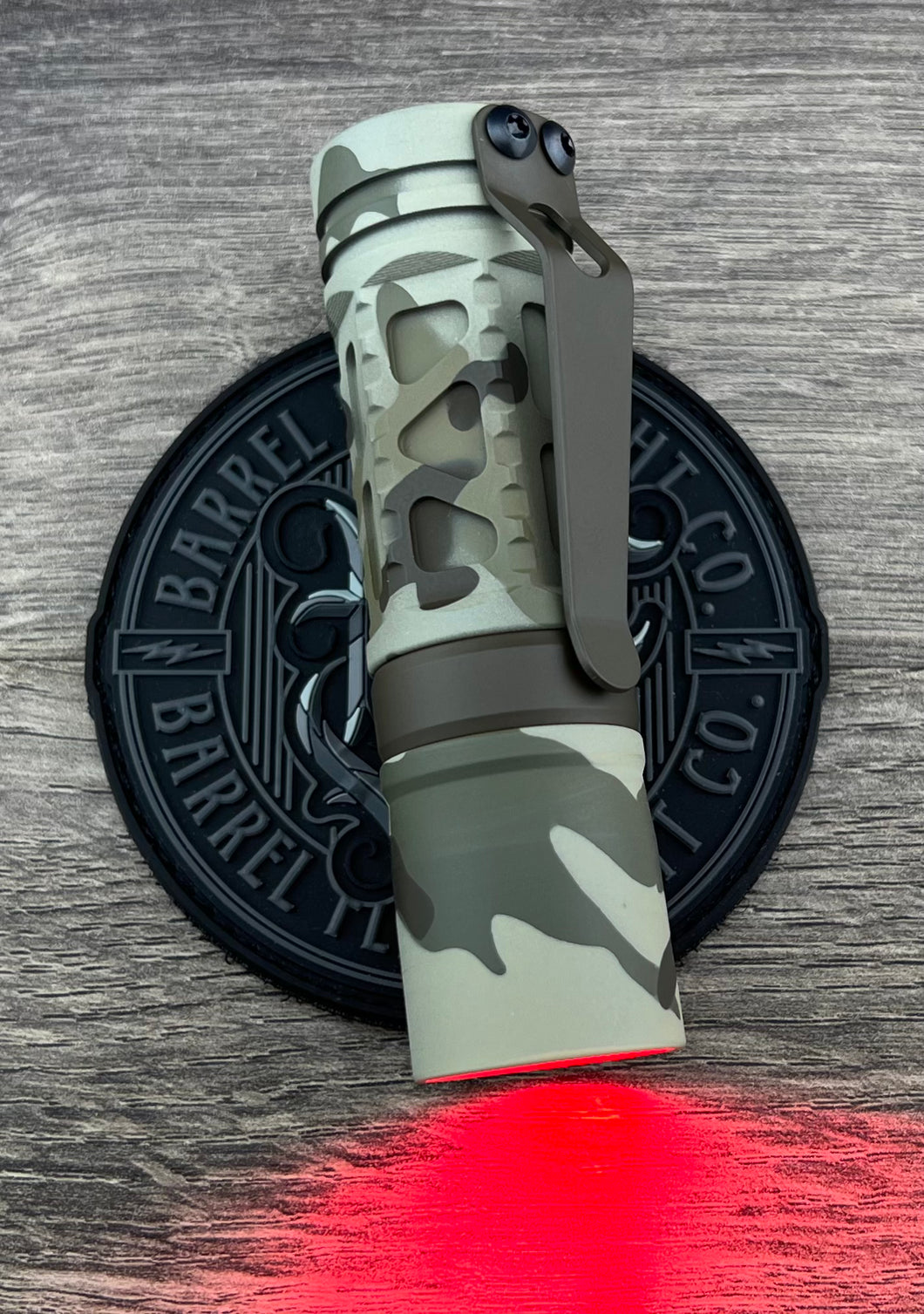 Barrel 6 Picatinny Non Vented Aluminum Arid MC Rail, Dragon Driver with Red Secondary. Brown Cerakote Ring and Clip