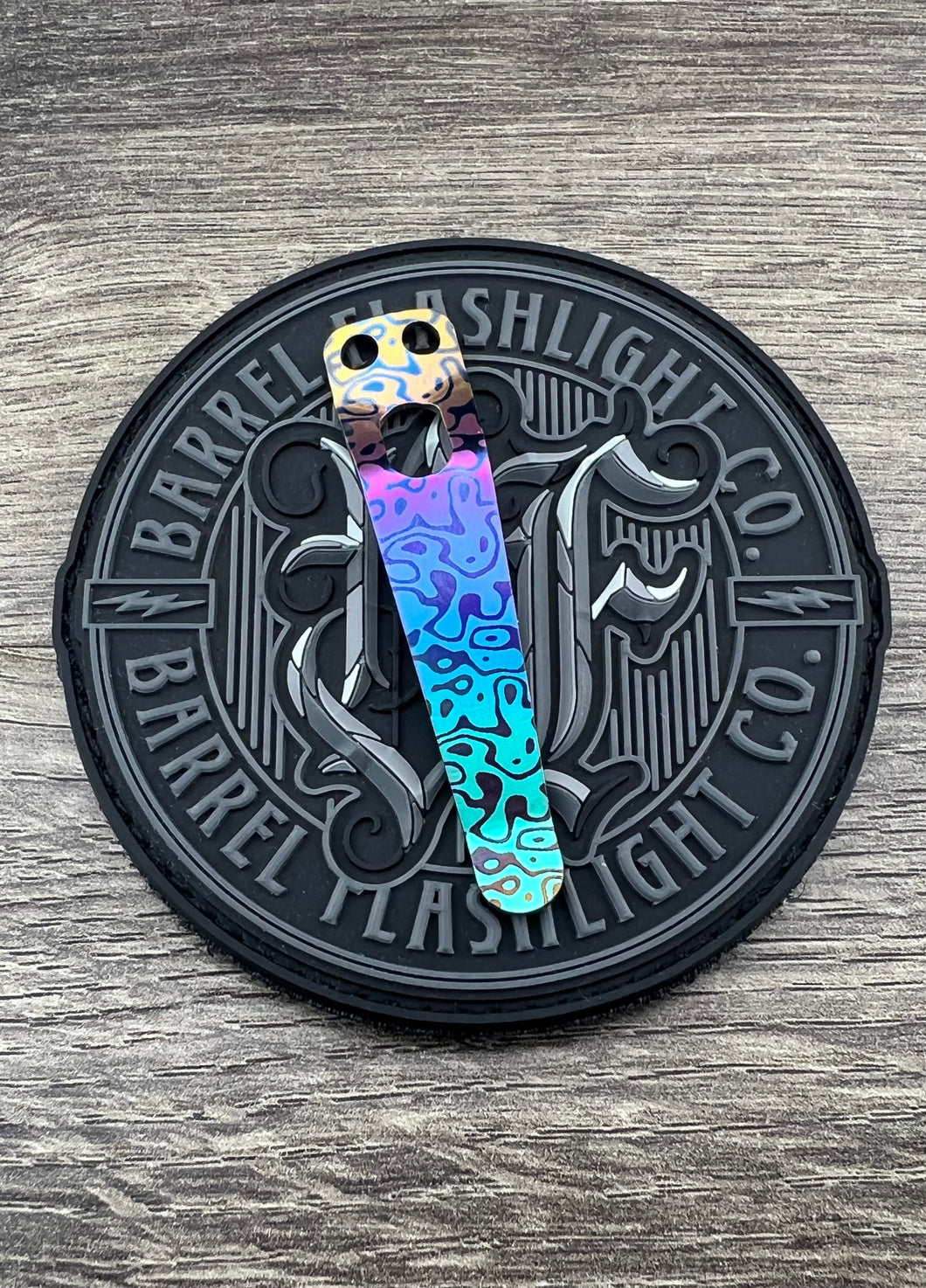 Laser Anodized Rainbow Swirl Titanium Barrel Standard Bent Clip