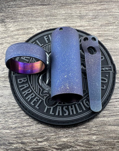 Nebula Set: Dark Blue Ano with Battle Finish Titanium Ring, Sleeve and standard bent clip set